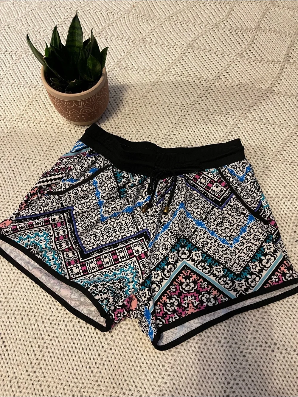 Andero Boho Print Dolphin Shorts S/M Drawstring Lounge Festival Beach